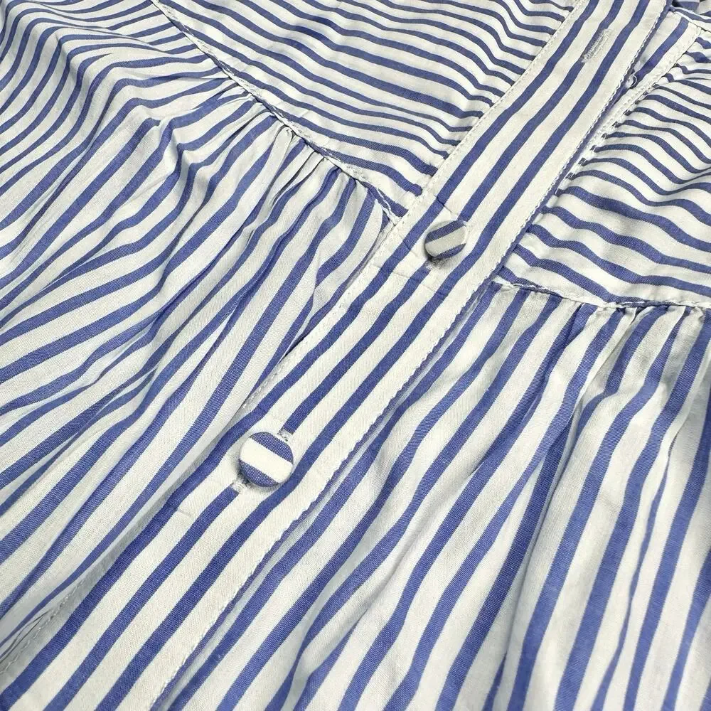 J. Crew | Women | Ruffle Trim Stripe Cotton Poplin LS Button Up Shirt | Large